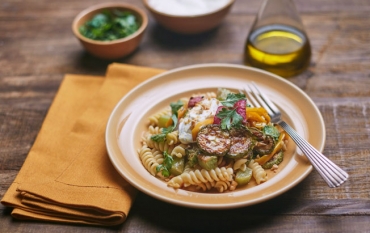 Macarrão com legumes assados